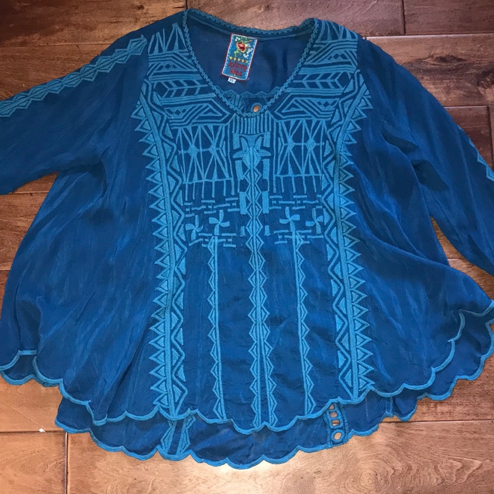 COPY - Johnny Was Embroidered 3/4 sleeve Top
